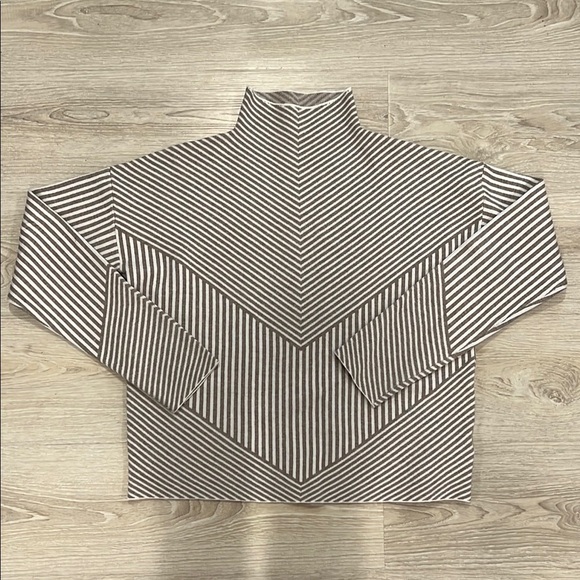 Tahari Sweaters - Striped Tan Mock-Turtleneck by TAHARI